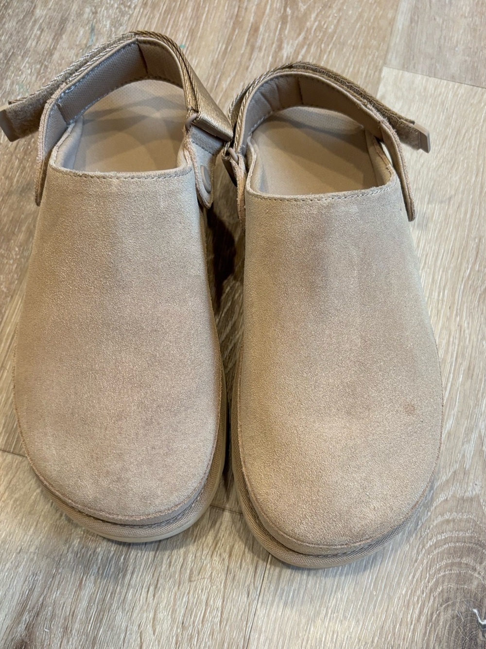 Women Suede Slip-On Clogs in Beige